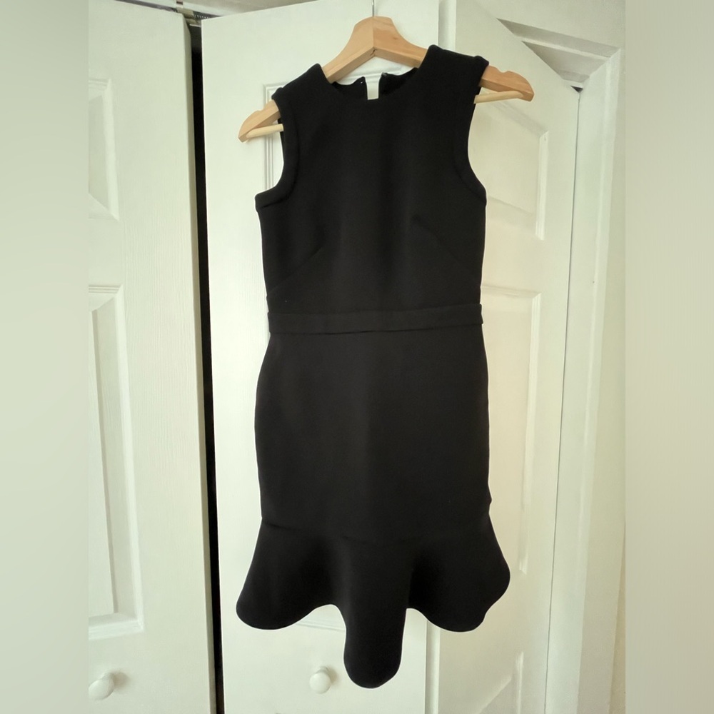Loft Women Black Scuba style flounce bottom sleeveless career
